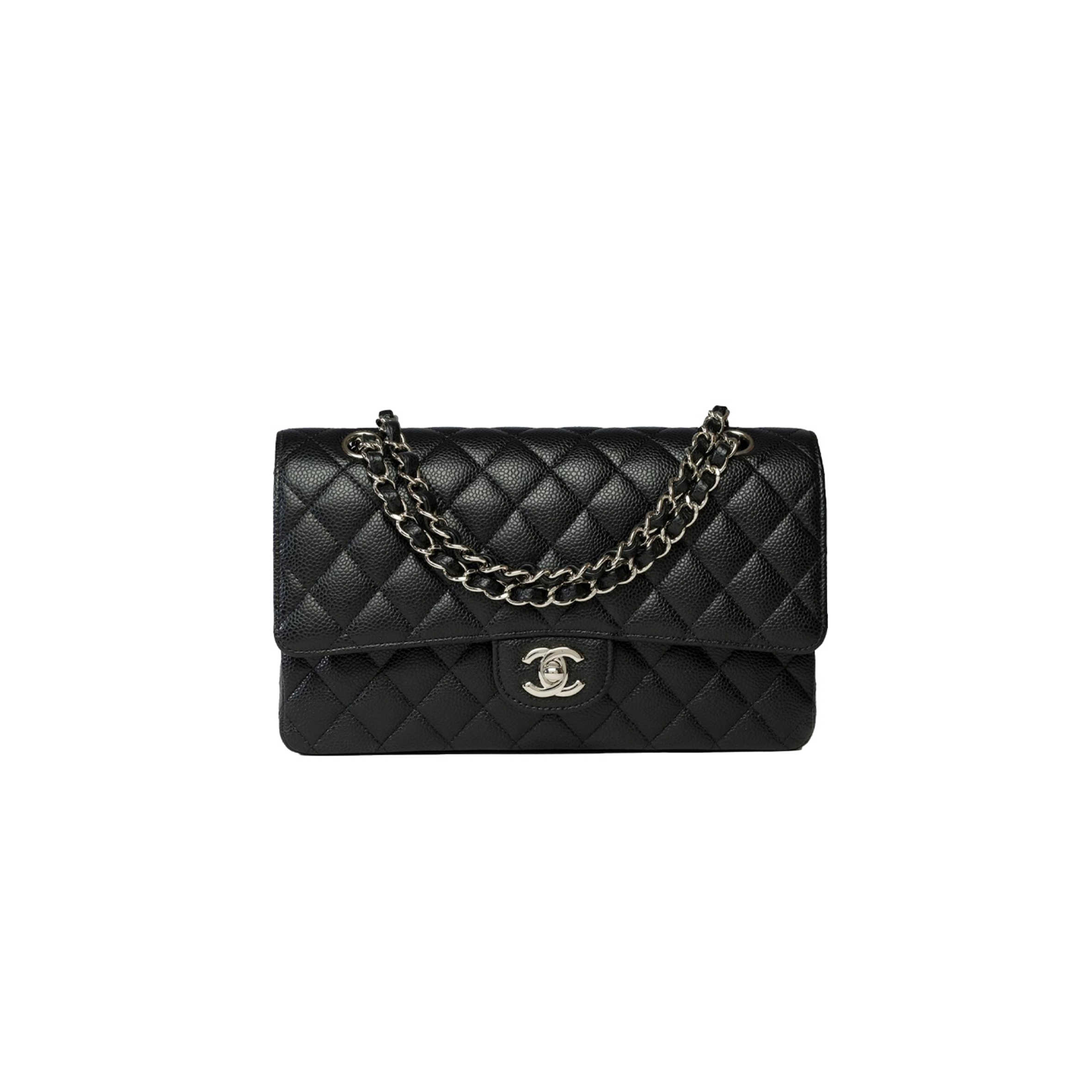 Ch*el master classic flap medium black cowhide caviar silver buckle (25.5*15.5*6.5cm)